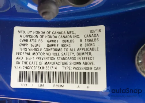 2018 Honda Civic Lx from USA, damaged, VIN 2HGFC2F5XJH551714